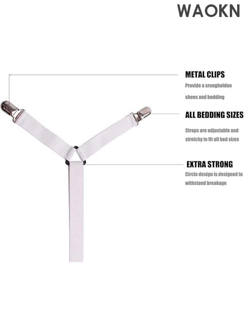 WAOKN Adjustable Elastic Fitted Sheet Straps , Crisscross Bed Sheet Fasteners Suspenders , Bed cover anti slip hexagonal fixing clip , Fit Round and Square Mattresses ,Equipped with anti marking rubber pad ( White) . - Image 2